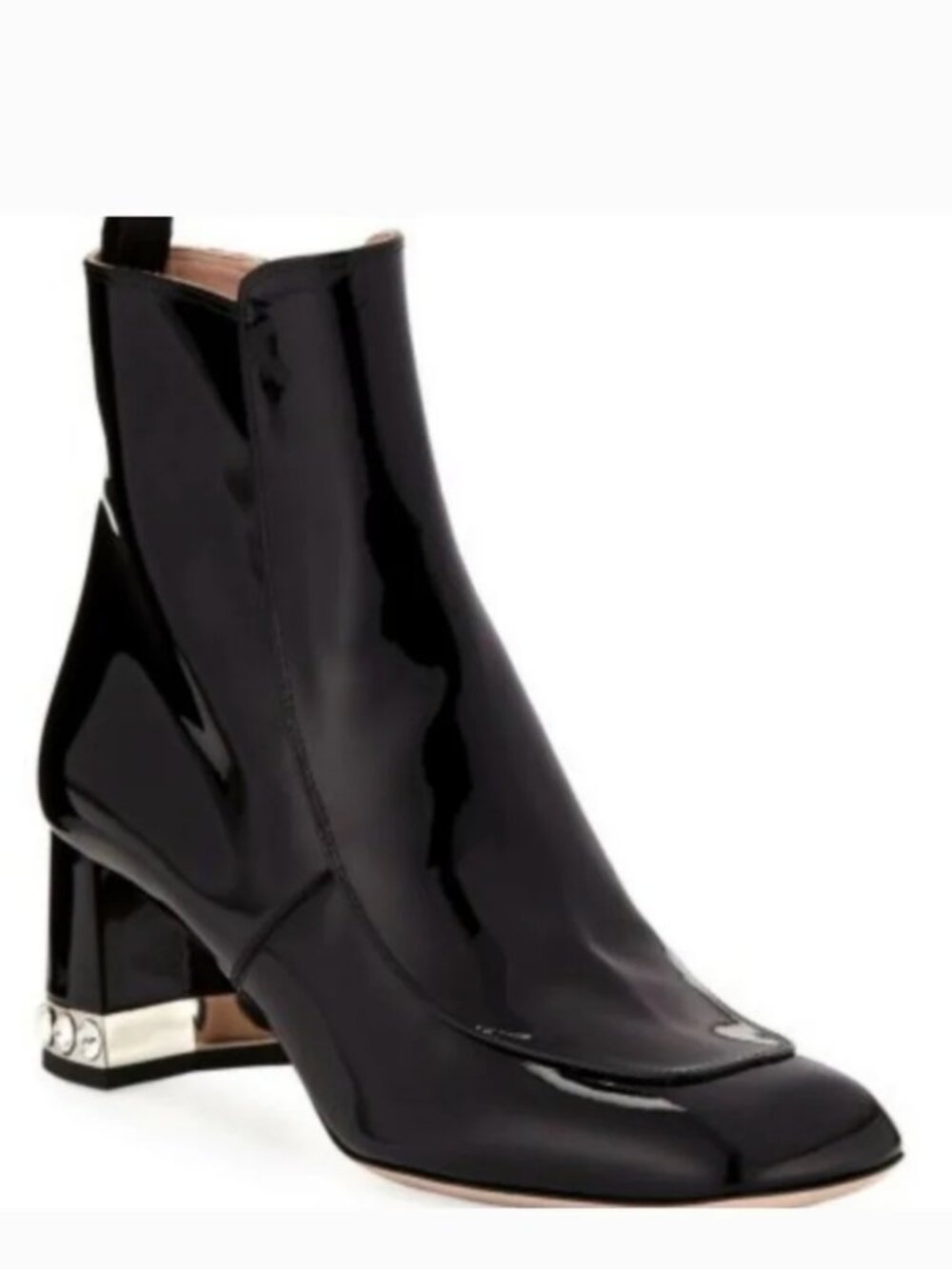 Miu Miu Patent Leather Crystal Heel Booties